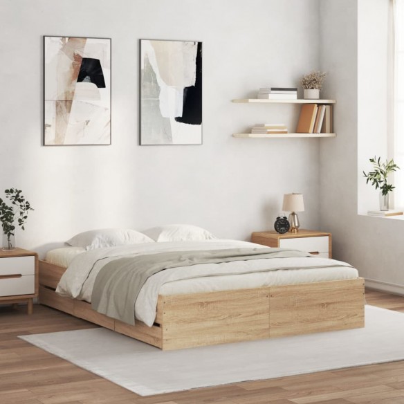 Lit et tiroirs chêne sonoma 150x200 cm bois ingénierie