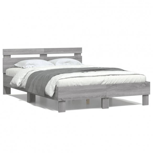 Lit avec tête de lit et LED sonoma gris 135x190 cm