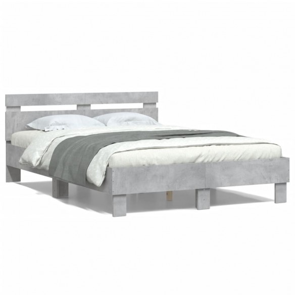 Lit avec tête de lit et LED gris béton 135x190 cm