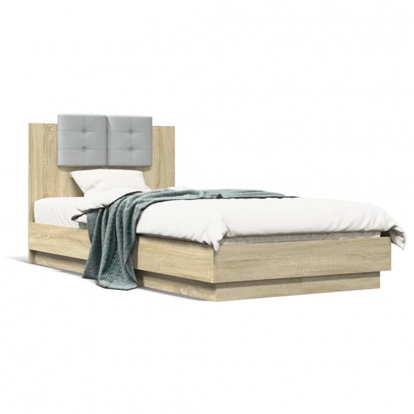 Lit tête de lit et lumières LED chêne sonoma 75x190 cm