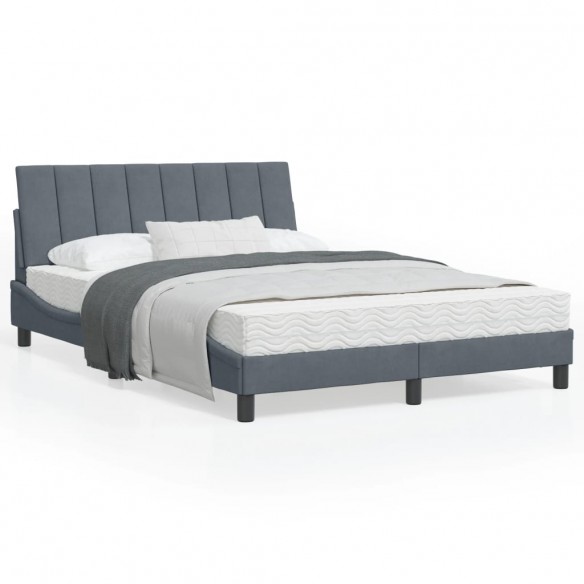 Lit avec tête de lit Gris foncé 140x190 cm Velours