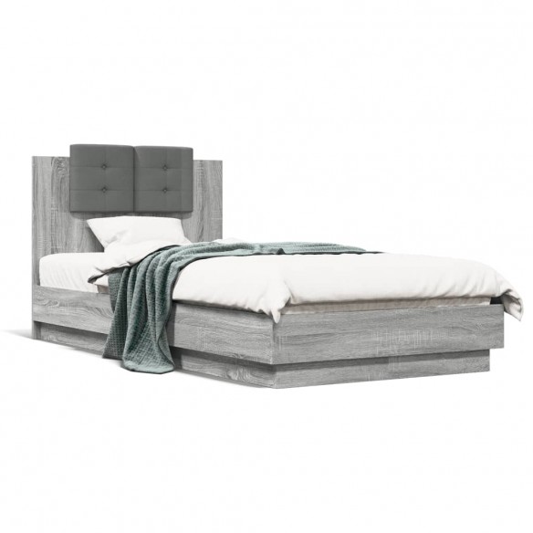 Lit tête de lit et lumières LED sonoma gris 75x190 cm