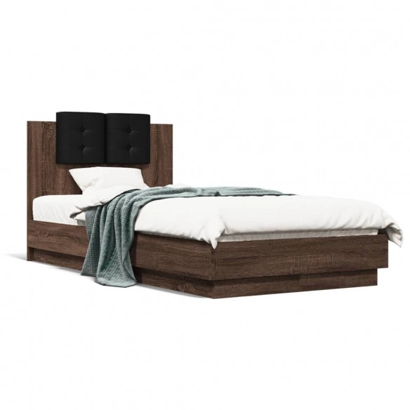 Lit tête de lit chêne marron 90x190 cm bois ingénierie