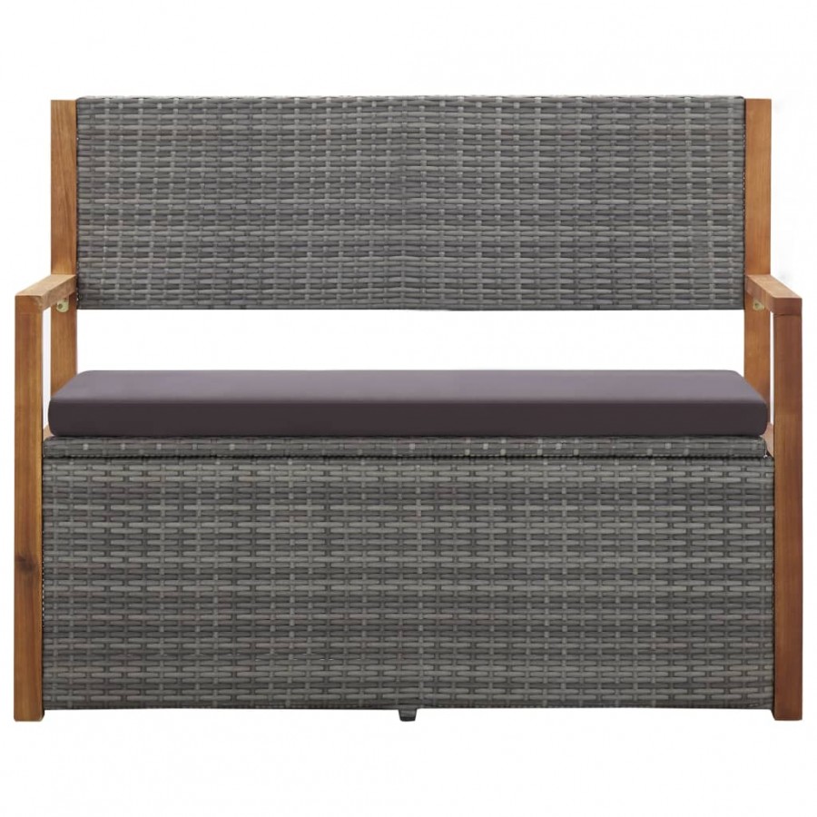 Banc de rangement 115 cm Résine tressée et bois d'acacia Gris
