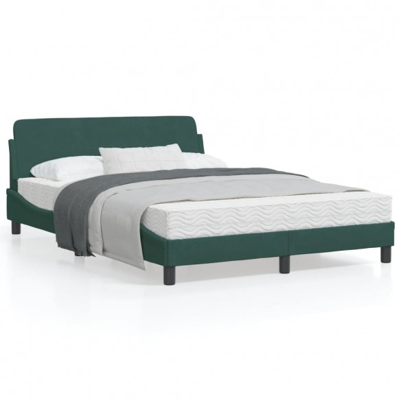 Lit avec tête de lit Vert foncé 140x200 cm Velours