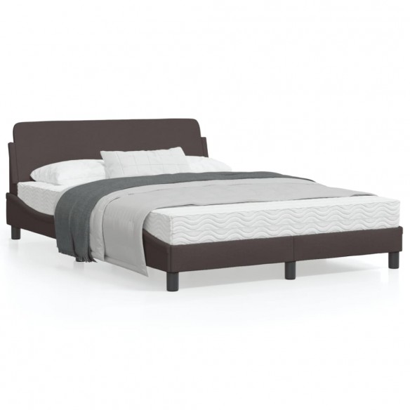 Lit avec tête de lit Marron foncé 140x200 cm Tissu