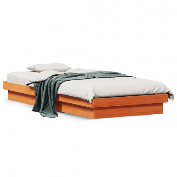 Lit LED cire marron 90x200 cm bois de pin massif