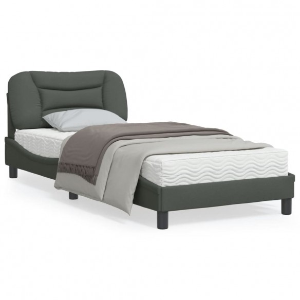 Lit avec lumières LED gris foncé 90x200 cm tissu