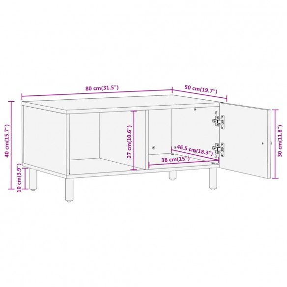 Table basse 80x50x40 cm bois de manguier massif