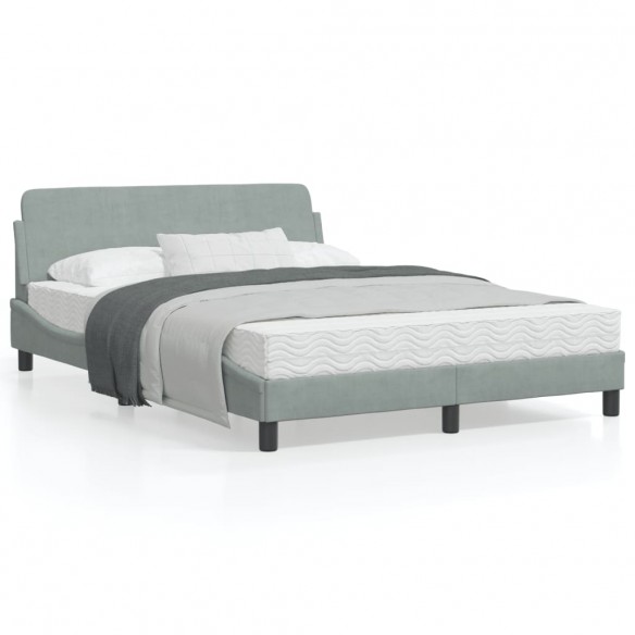 Lit avec tête de lit Gris clair 140x190 cm Velours