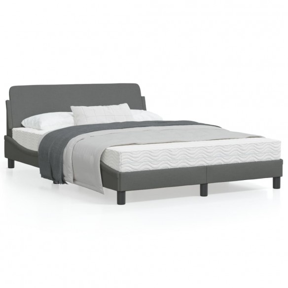 Lit avec tête de lit Gris foncé 140x190 cm Tissu
