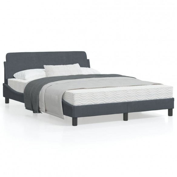 Lit avec tête de lit Gris foncé 140x190 cm Velours