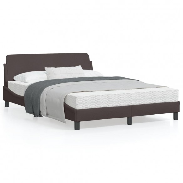 Lit avec tête de lit Marron foncé 140x190 cm Tissu