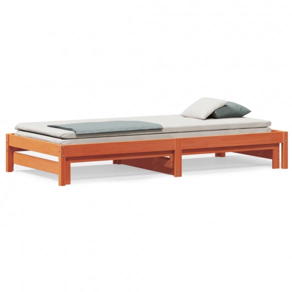 Lit de jour avec lit gigogne cire marron 90x190 cm pin massif
