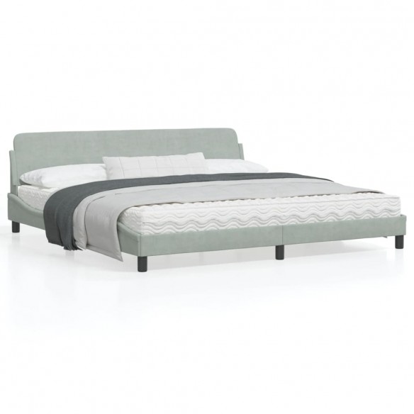 Lit avec tête de lit Gris clair 200x200 cm Velours