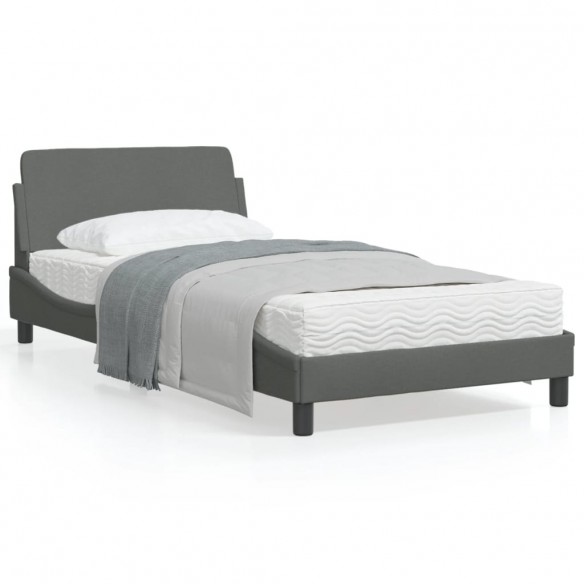 Lit avec tête de lit Gris foncé 100x200 cm Tissu