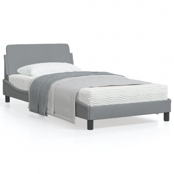 Lit avec tête de lit Gris clair 100x200 cm Tissu