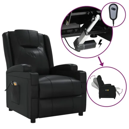Fauteuil électrique de massage Noir Similicuir 2