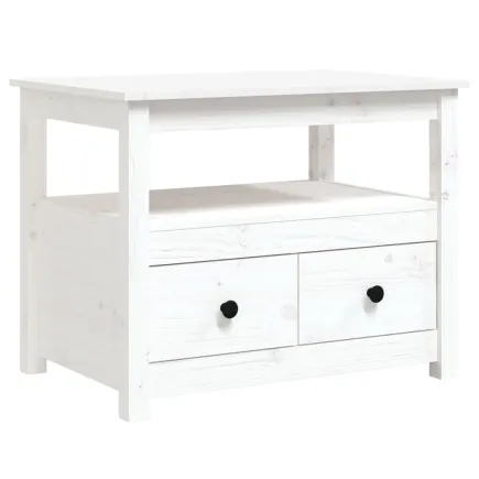 Table basse Blanc 71x49x55 cm Bois massif de pin 2