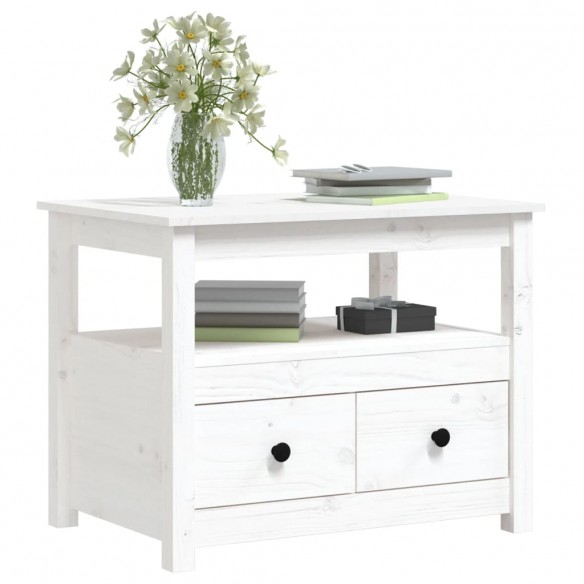 Table basse Blanc 71x49x55 cm Bois massif de pin Table basse Blanc 71x49x55 cm Bois massif de pin