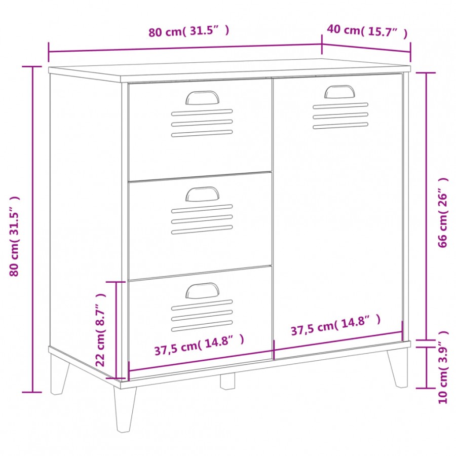 Buffet VIKEN blanc 80x40x80 cm bois massif de pin