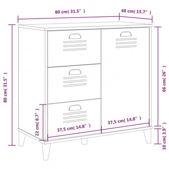 Buffet VIKEN blanc 80x40x80 cm bois massif de pin Buffet VIKEN blanc 80x40x80 cm bois massif de pin
