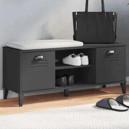 Banc à chaussures VIKEN noir 106x35x45 cm bois massif de pin