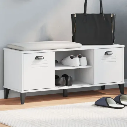 Banc à chaussures VIKEN blanc 106x35x45 cm bois massif de pin