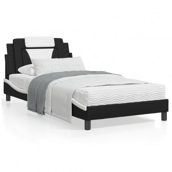 Lit avec matelas noir et blanc 100x200 cm similicuir