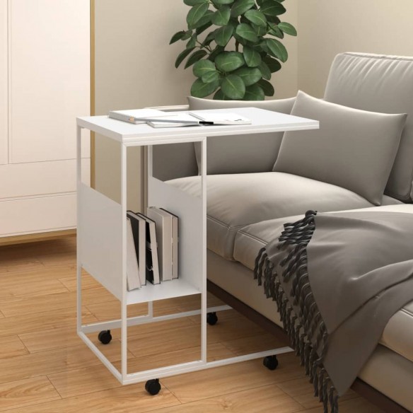Table d'appoint et roues Blanc 55x36x63,5 cm 