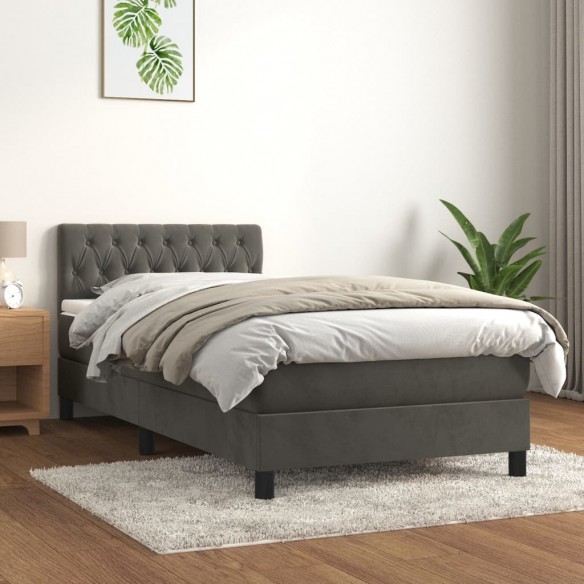 Lit et matelas Gris foncé 90x190 cm Velours