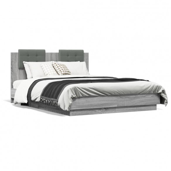 Lit tête de lit et lumières LED sonoma gris 120x190 cm