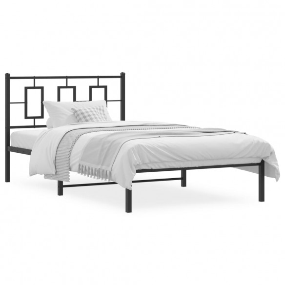 Lit métal avec tête de lit noir 107x203 cm