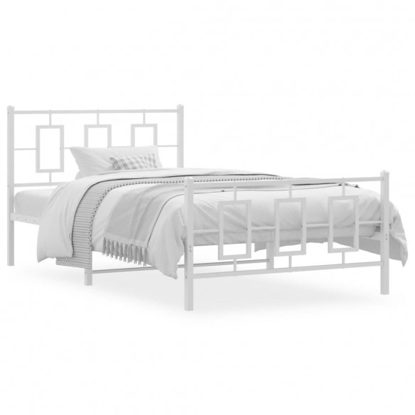 Lit métal avec tête de lit/pied de lit blanc 107x203cm