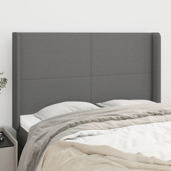 Tête de lit avec oreilles Gris foncé 147x16x118/128 cm Tissu