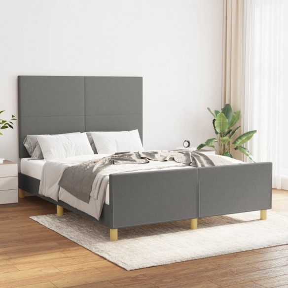 Lit avec tête de lit Gris foncé 140x190 cm Tissu