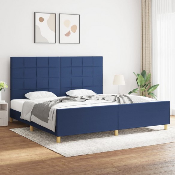Lit avec tête de lit Bleu 200 x 200 cm Tissu