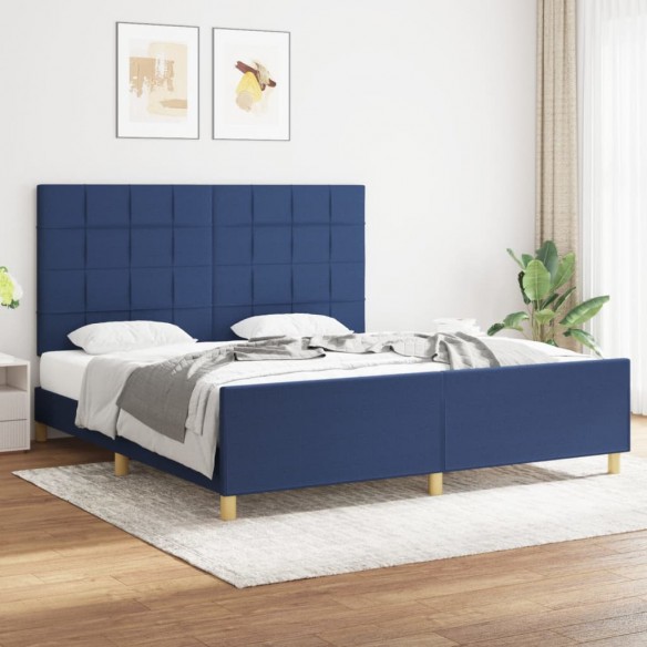 Lit avec tête de lit Bleu 180 x 200 cm Tissu
