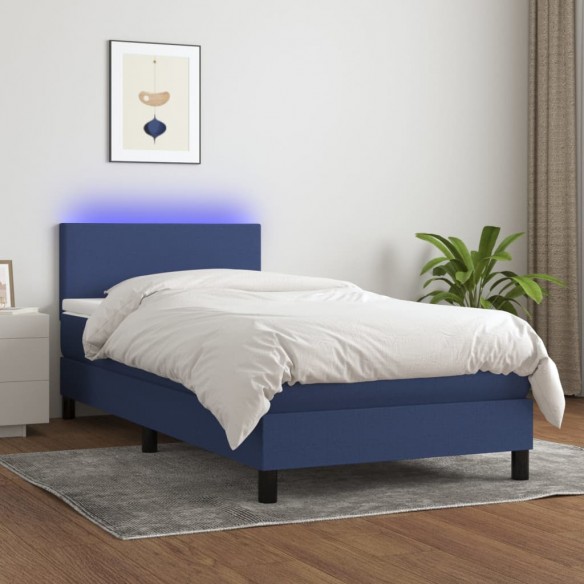 Lit avec matelas et LED Bleu 90x200cm Tissu