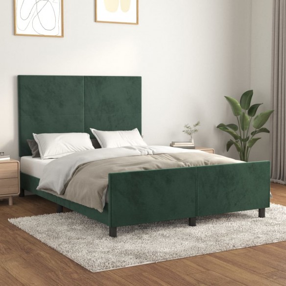 Lit avec tête de lit Vert foncé 140x200 cm Velours
