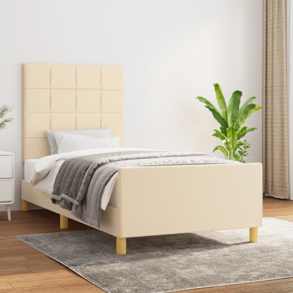 Lit avec tête de lit Crème 90x190 cm Tissu