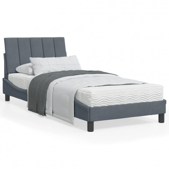 Lit avec lumières LED gris foncé 90x190 cm velours