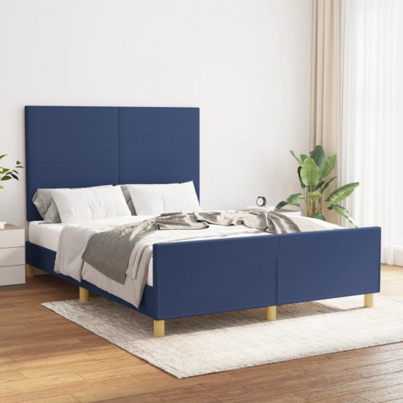 Lit avec tête de lit Bleu 140 x 200 cm Tissu