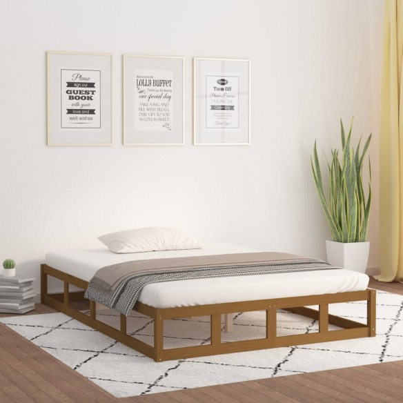 Lit Marron miel 150x200 cm Très grand Bois massif