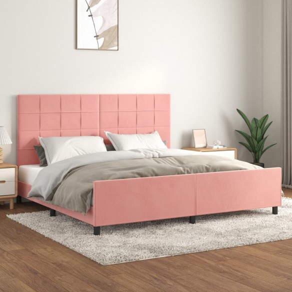 Lit avec tête de lit Rose 200x200 cm Velours