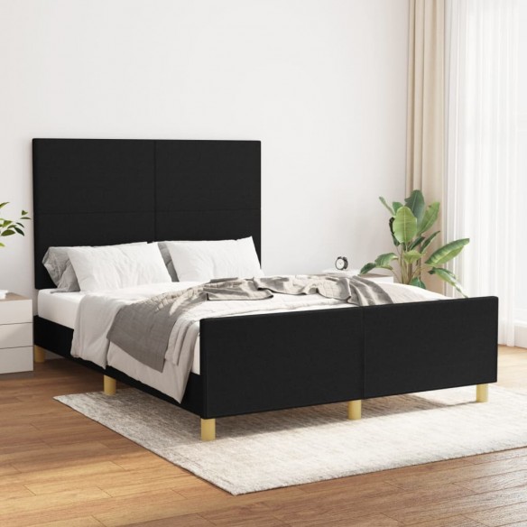Lit avec tête de lit Noir 140x190 cm Tissu