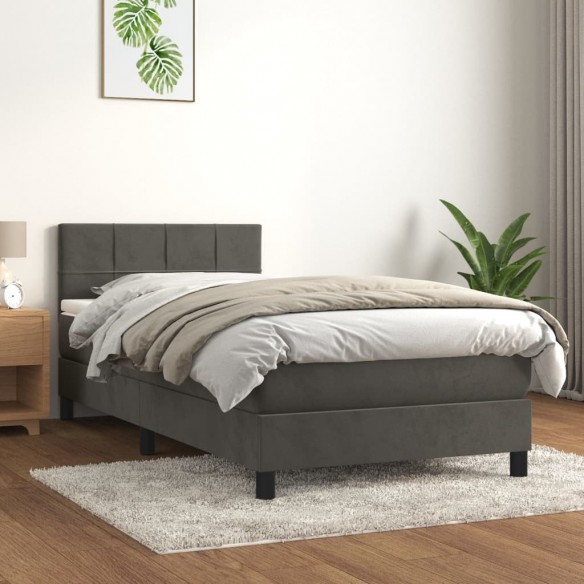 Lit et matelas Gris foncé 90x200 cm Velours