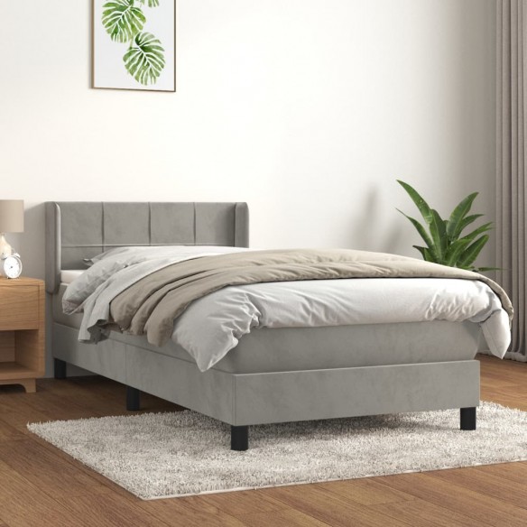 Lit et matelas Gris clair 90x200 cm Velours