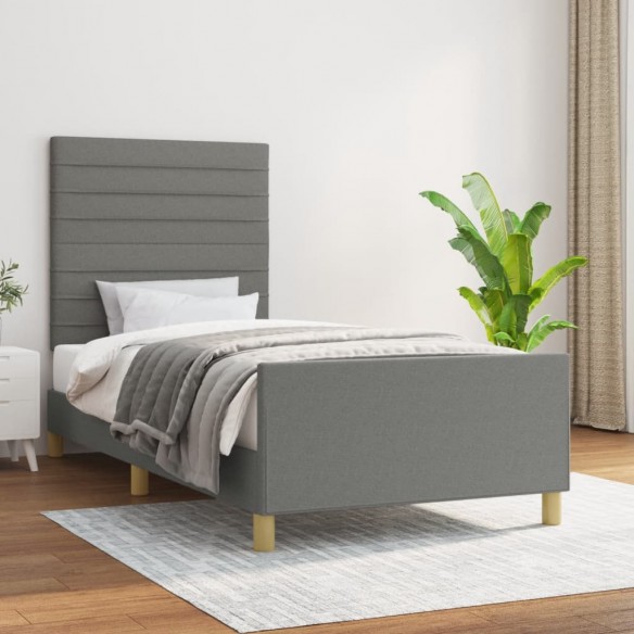 Lit avec tête de lit Gris foncé 90x190 cm Tissu