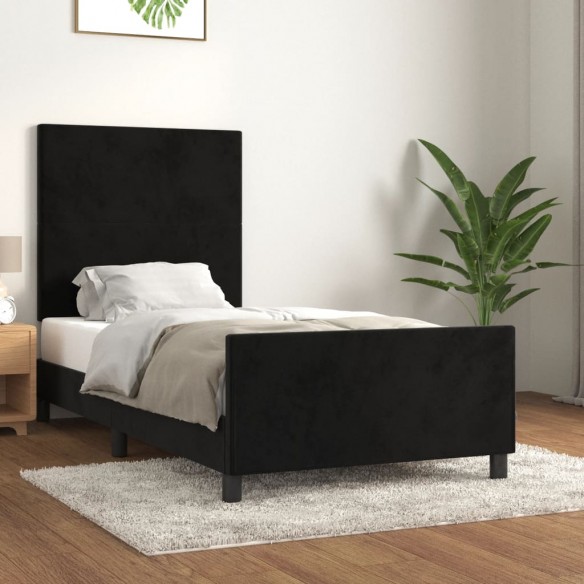 Lit avec tête de lit Noir 90x200 cm Velours